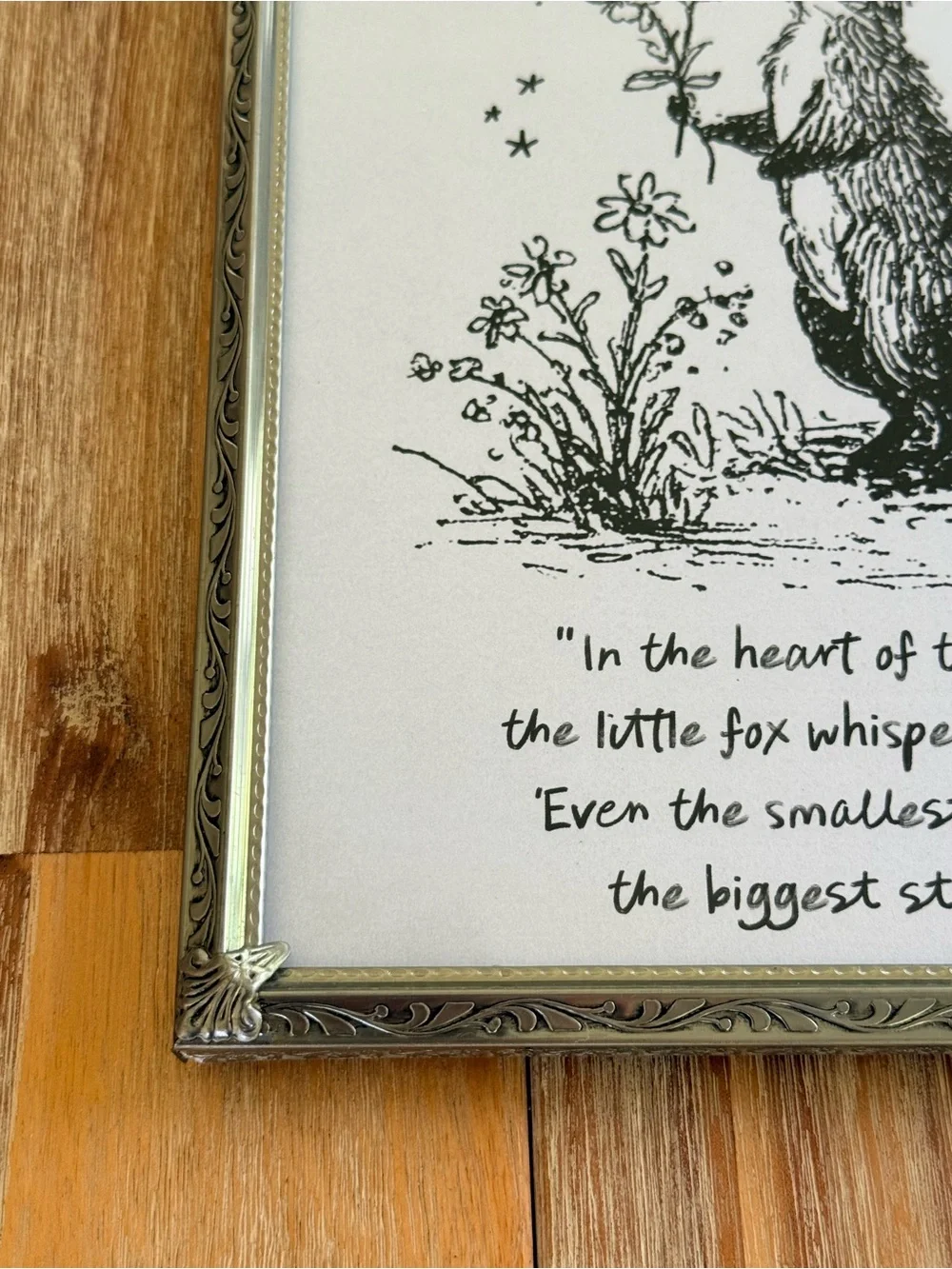 Silver Framed Fox Illustration Wall Art - Black & White Nursery Decor